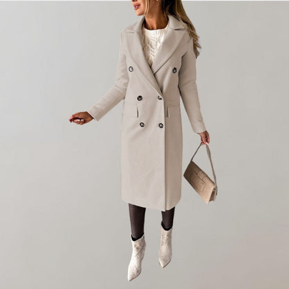 Manteau Élégant Long à Col Boutonné Classique