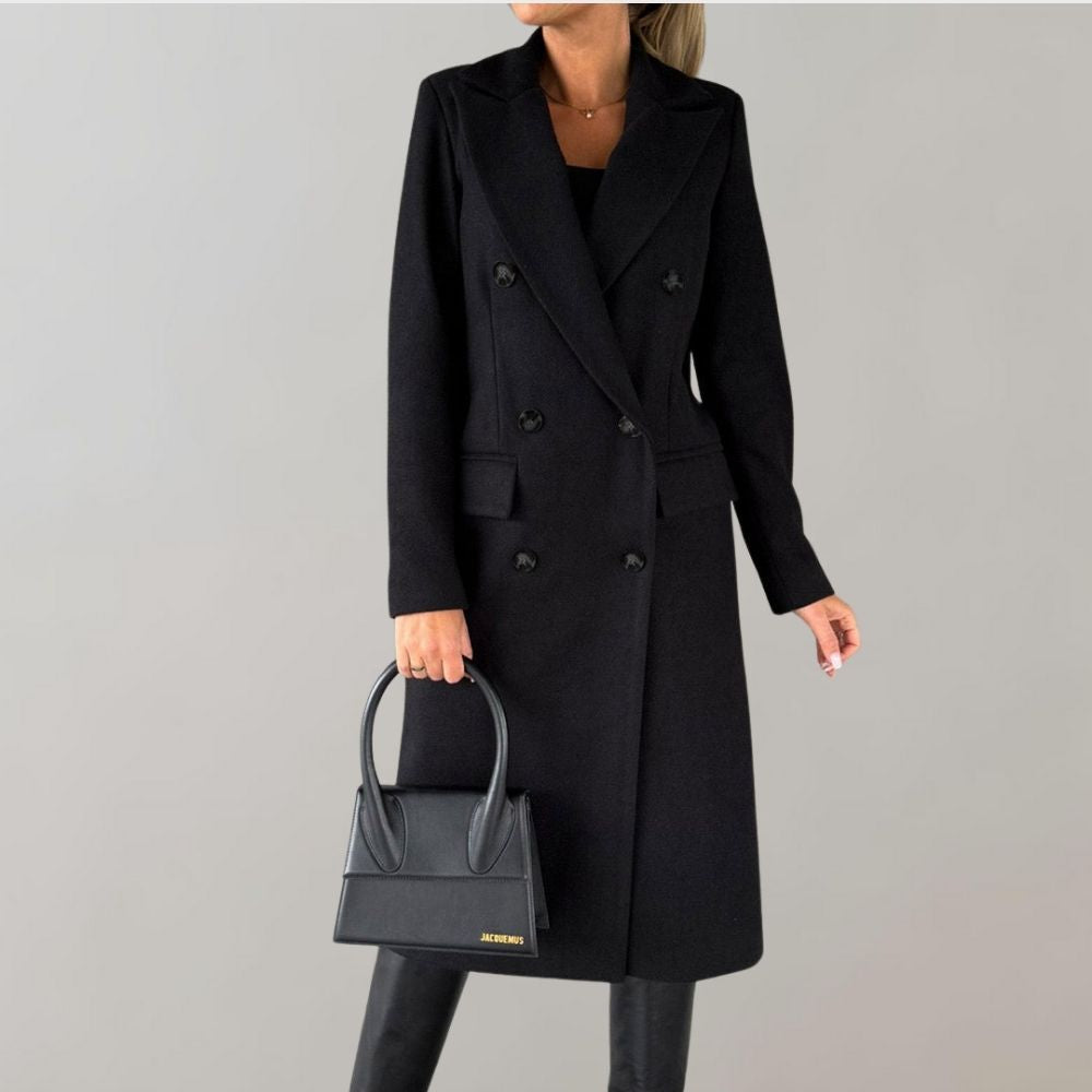 Manteau Élégant Long à Col Boutonné Classique