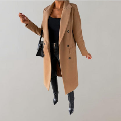 Manteau Élégant Long à Col Boutonné Classique