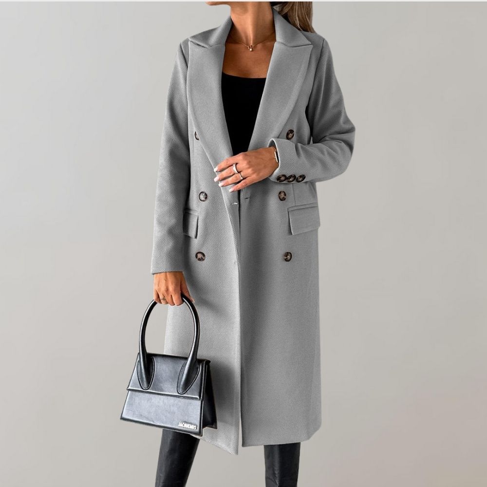 Manteau Élégant Long à Col Boutonné Classique