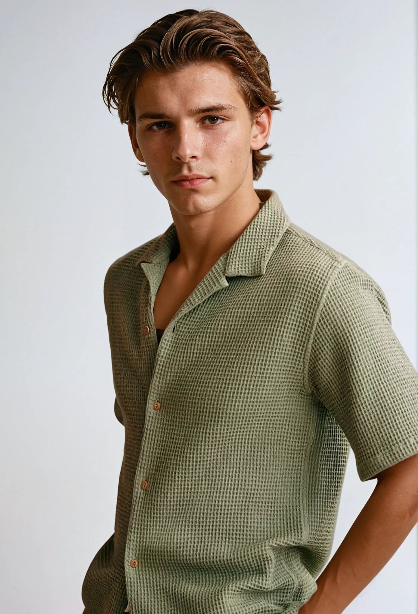 Chemise Coton Vert Olive pour Homme Élégant - Foivo