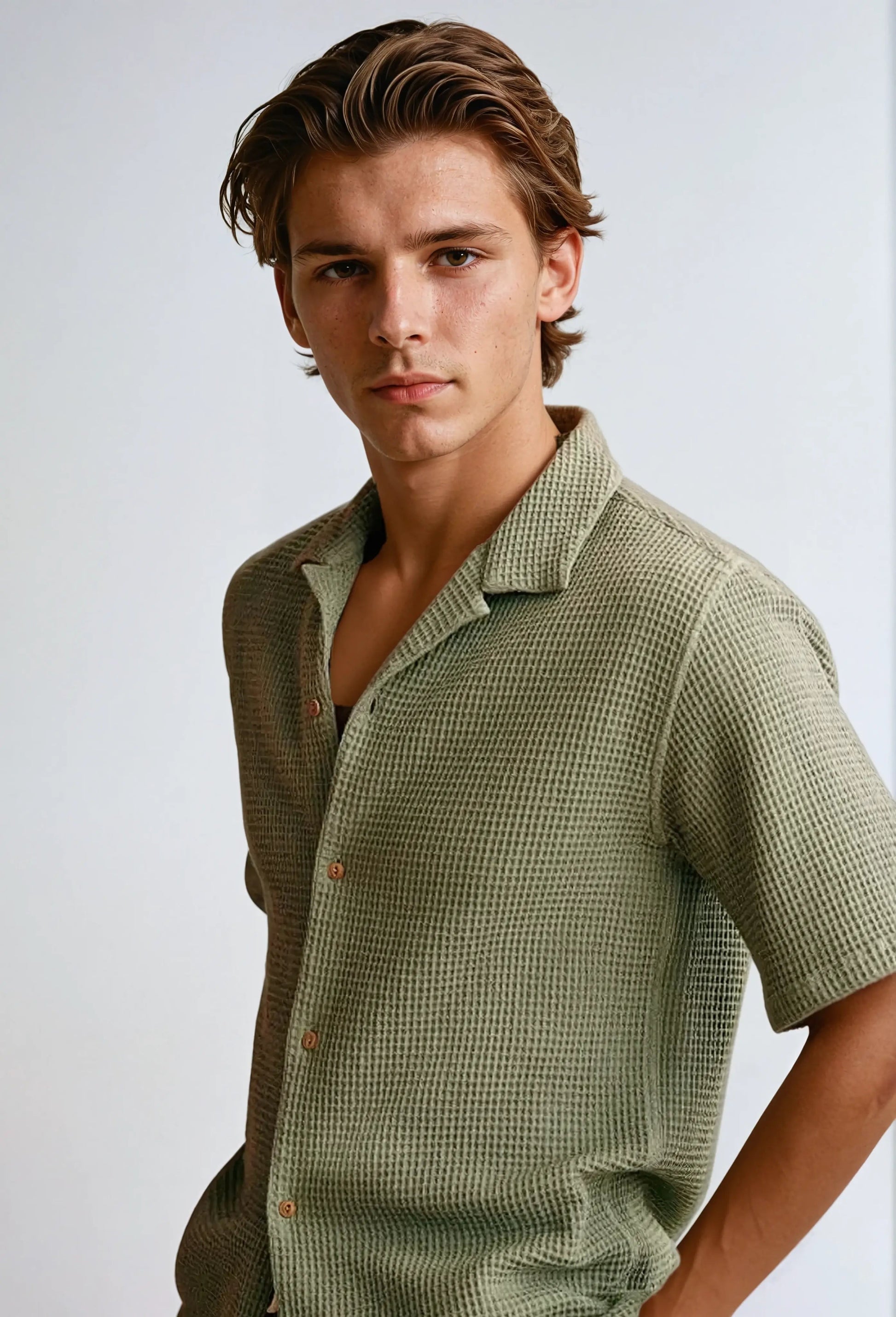 Chemise Coton Vert Olive pour Homme Élégant - Foivo
