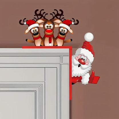 Décoration Murale Noël Renne du Père Noël Cadre de Porte Fête