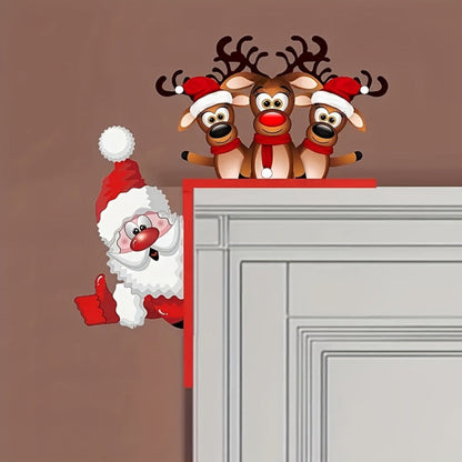 Décoration Murale Noël Renne du Père Noël Cadre de Porte Fête