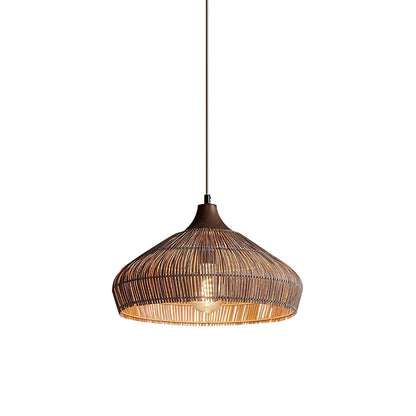 Lampe Suspendue Rattan Naturel avec Abat-jour Bois