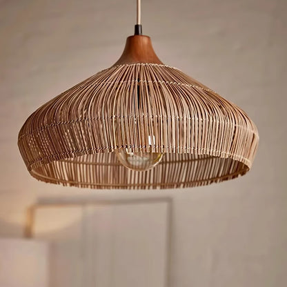 Lampe Suspendue Rattan Naturel avec Abat-jour Bois - Foivo