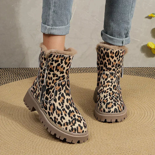 Bottes Hiver Motif Wild avec Doublure Chaude et Semelle Élevée - Foivo