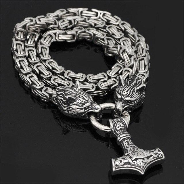 Collier en Acier Inoxydable Double Tête de Loup Robuste