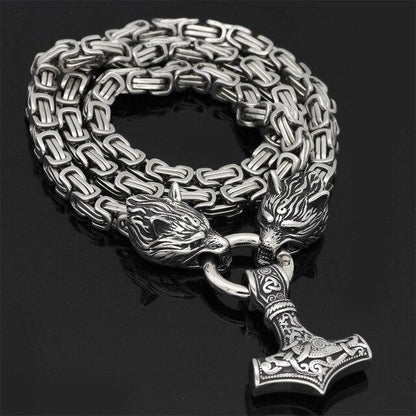Collier en Acier Inoxydable Double Tête de Loup Robuste