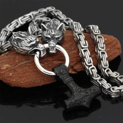 Collier en Acier Inoxydable Double Tête de Loup Robuste