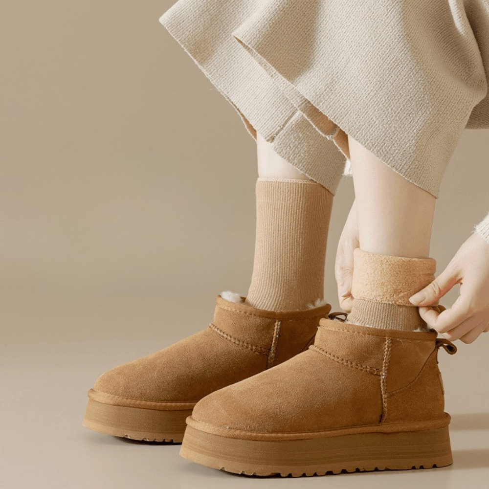 Bottes Plates Femmes À Talon - Fourrure Chaude Mollet - BlxckFR