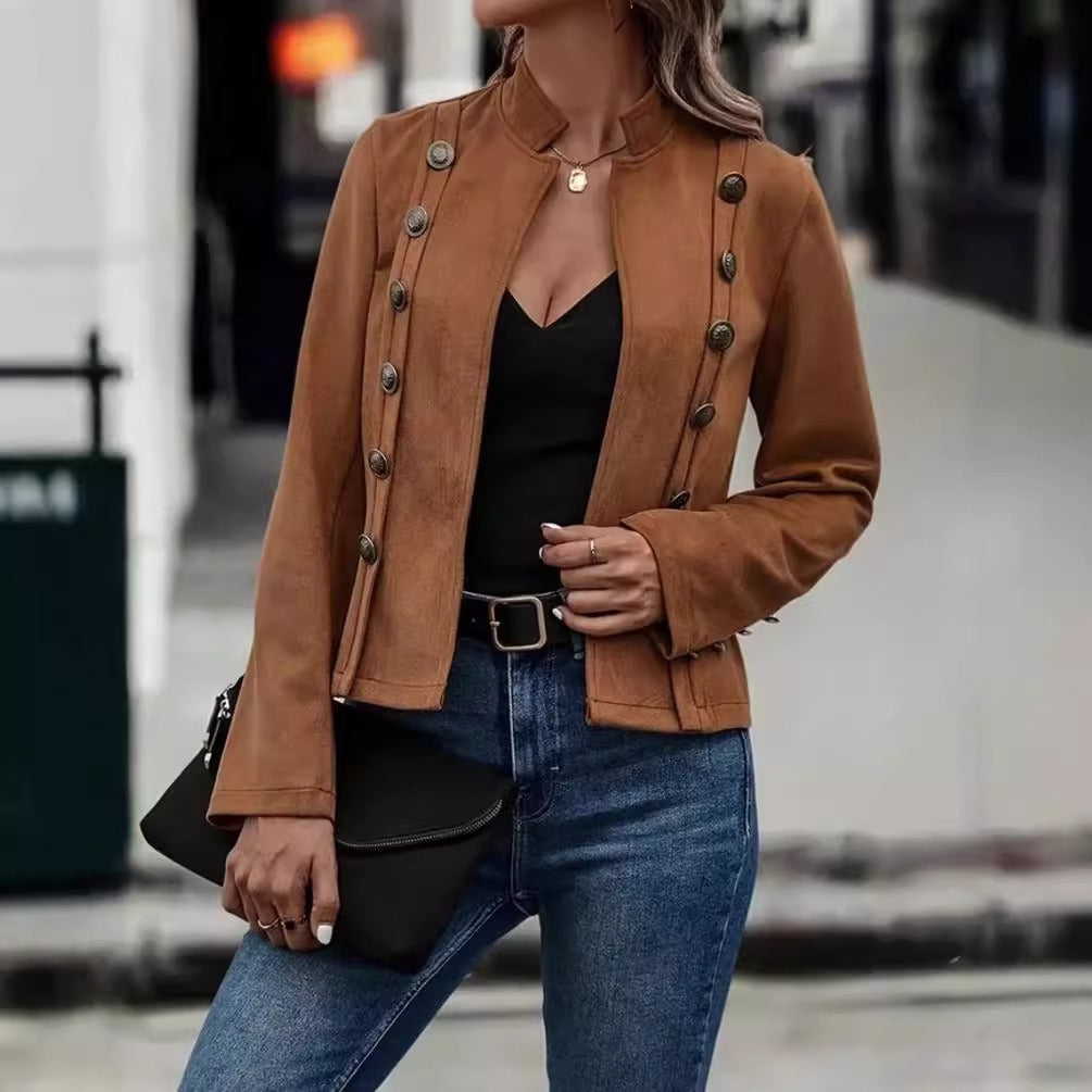 Veste Velours Élégante à Fermeture Double - Foivo