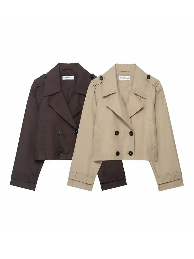 Manteau Court Élégant Femme avec Poches - Trench Hiver Chic - Foivo