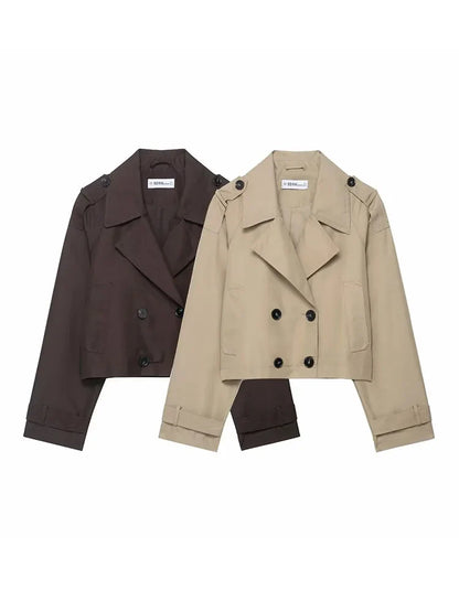 Manteau Court Élégant Femme avec Poches - Trench Hiver Chic - Foivo