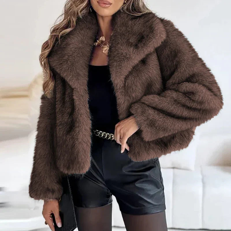 Veste Fausse Fourrure Élégante Hiver Féminine