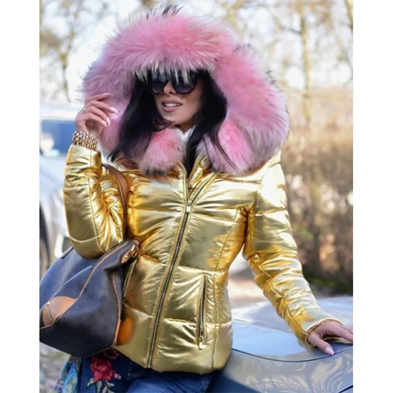 Manteau Hiver Féminin Douillet avec Capuche en Imitation Fourrure - Foivo