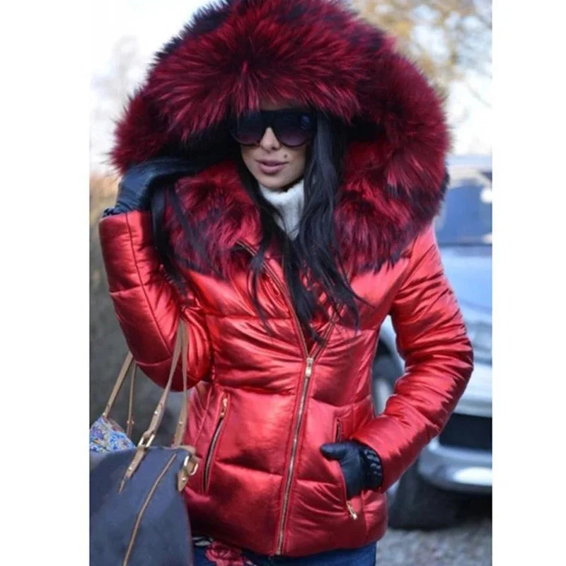 Manteau Hiver Féminin Douillet avec Capuche en Imitation Fourrure