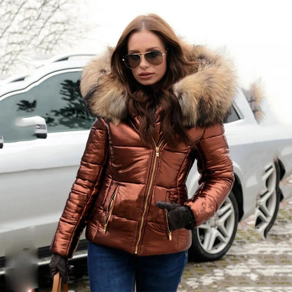 Manteau Hiver Féminin Douillet avec Capuche en Imitation Fourrure