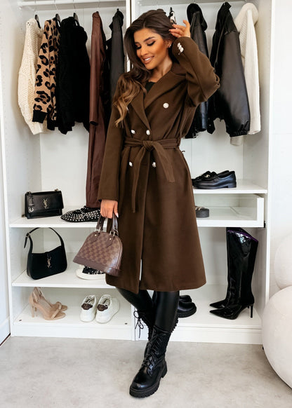 Manteau Femme Hiver Élégant Mi-Long à Ceinture