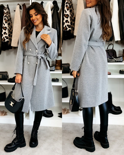 Manteau Femme Hiver Élégant Mi-Long à Ceinture
