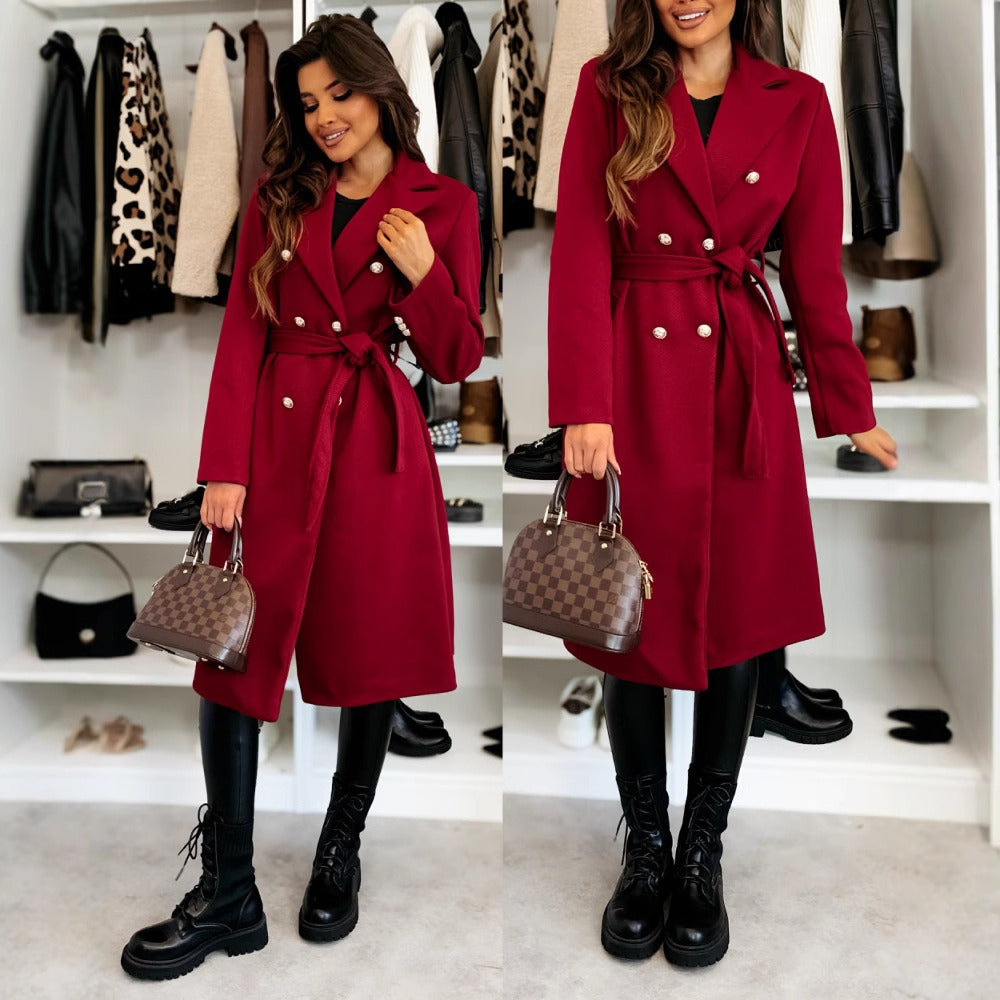 Manteau Femme Hiver Élégant Mi-Long à Ceinture