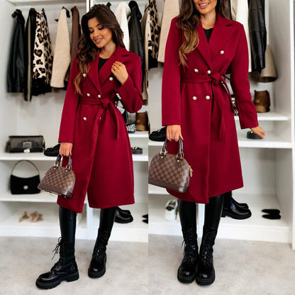 Manteau Femme Hiver Élégant Mi-Long à Ceinture