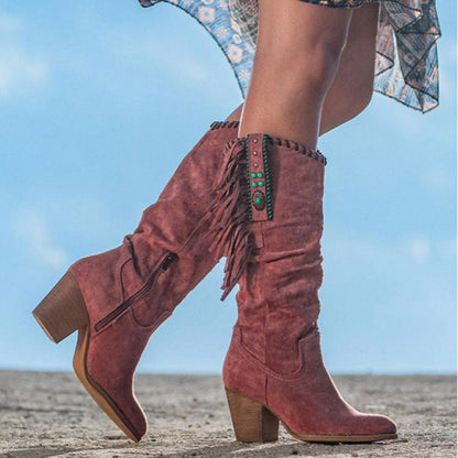 Bottes Hautes en Suede | Franges Chic et Style Actuel - Foivo