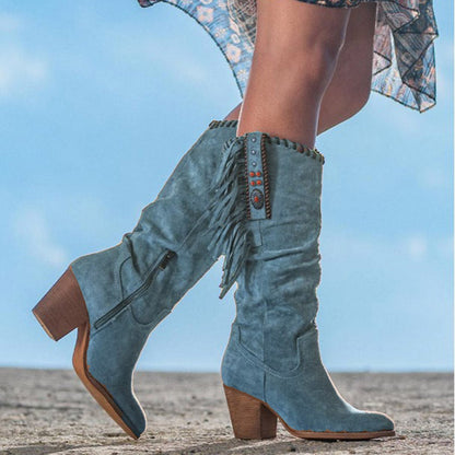 Bottes Hautes en Suede | Franges Chic et Style Actuel