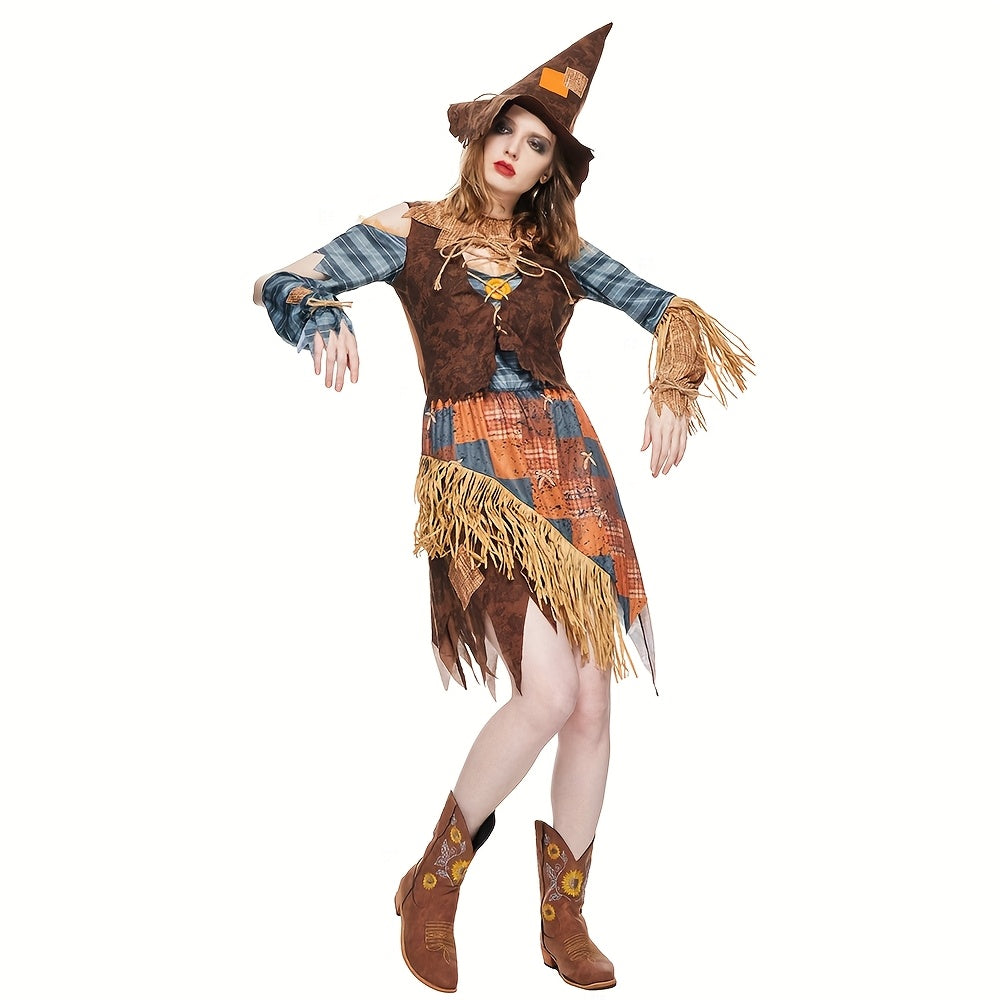 Robe Épouvantail Halloween Féminine | Costume Détente Élégant - Foivo