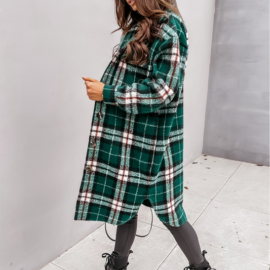 Manteau Élégant à Carreaux pour Femme - Parka Hivernale Douillet avec Poches - Foivo