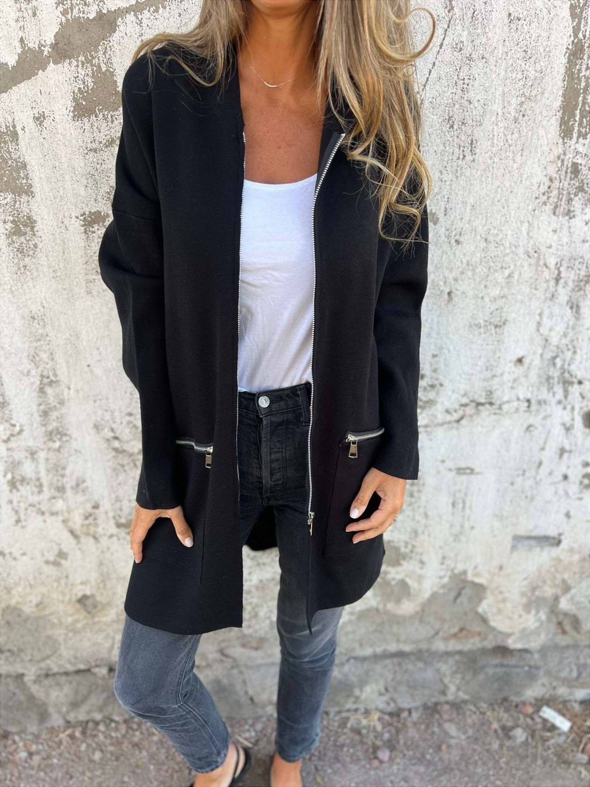 Veste Femme Grande Taille | Manteau Long Élégant avec Poches Fermées - Foivo