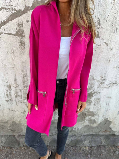Veste Femme Grande Taille | Manteau Long Élégant avec Poches Fermées