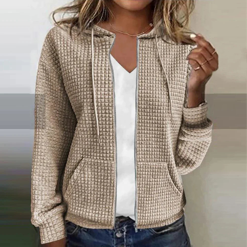 Veste Plaid Élégante Femelle | Taille Slim et Matière Douce