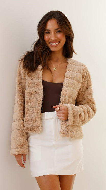Veste Hiver Élégante Doublée Fourrure Synthétique