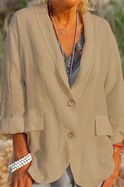 Veste Lin Féminine Relaxe | Col en V et Manches Courtes