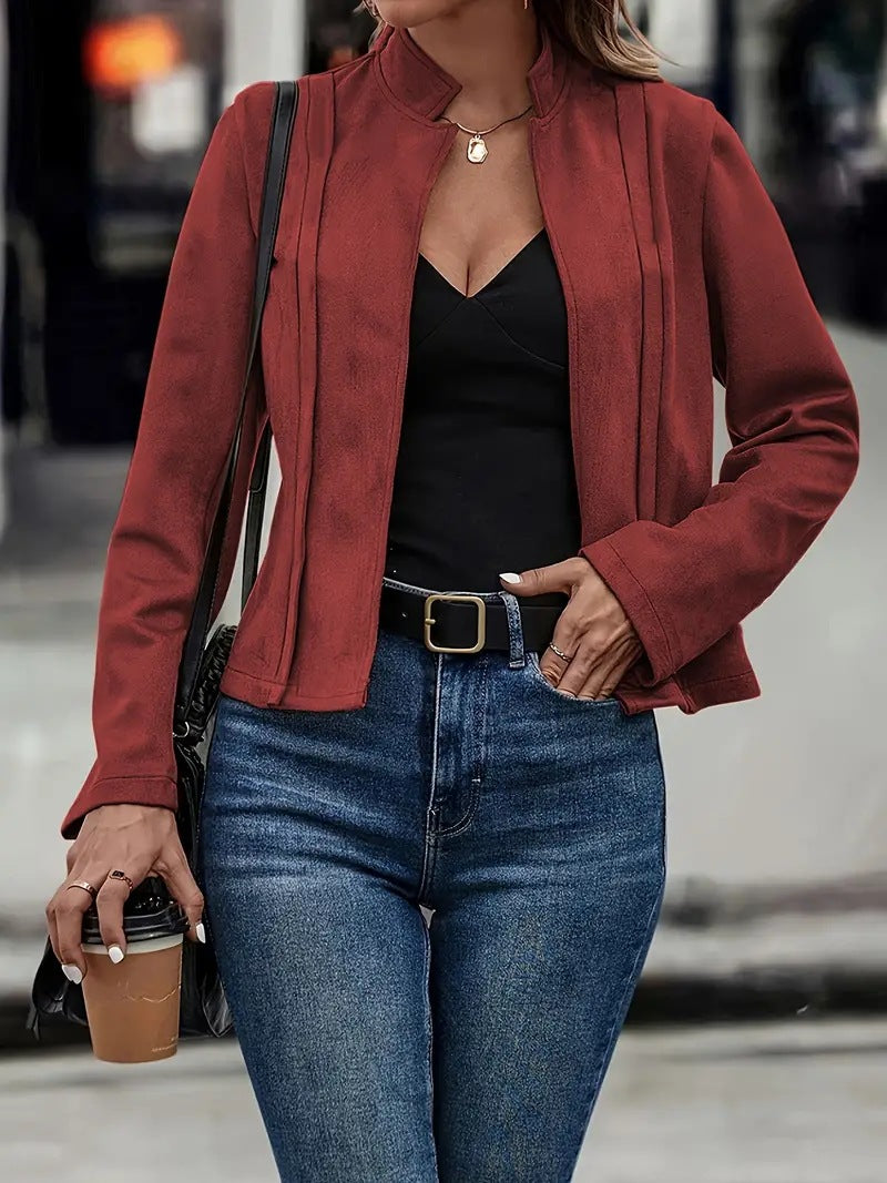 Veste Femme Élégante Mélange Laine – Col Montant Tailleur Hiver