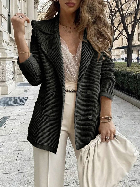 Veste Femme Chic à Fermeture Double | Coton Structuré et Col Tailleur - Foivo