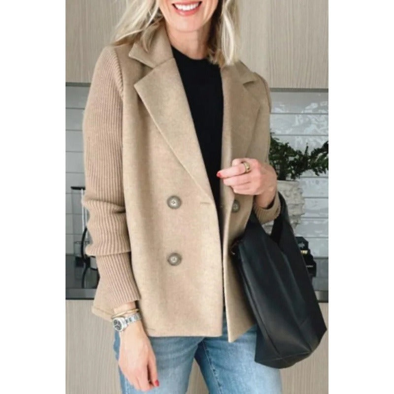 Manteau Femme Classique Élégant en Laine - Coupe Affinée avec Manches Côtelées