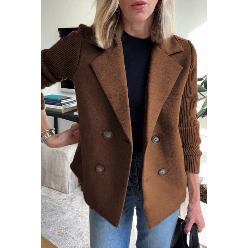 Manteau Femme Classique Élégant en Laine - Coupe Affinée avec Manches Côtelées