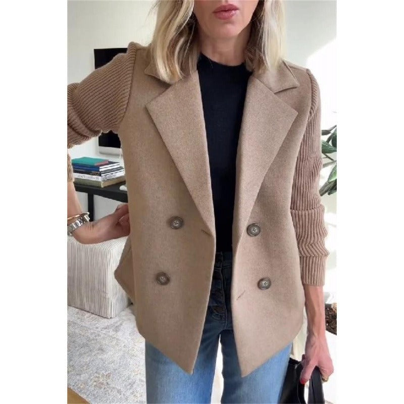Manteau Femme Classique Élégant en Laine - Coupe Affinée avec Manches Côtelées