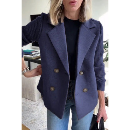 Manteau Femme Classique Élégant en Laine - Coupe Affinée avec Manches Côtelées
