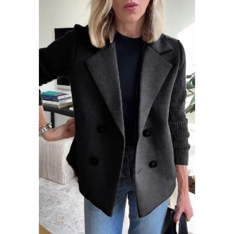 Manteau Femme Classique Élégant en Laine - Coupe Affinée avec Manches Côtelées