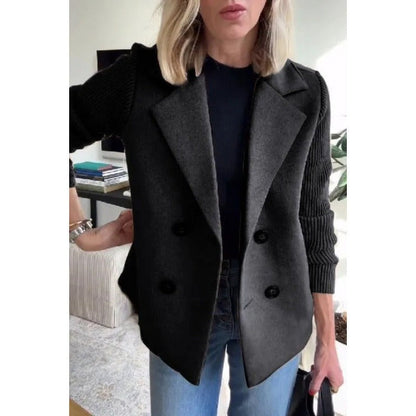 Manteau Femme Classique Élégant en Laine - Coupe Affinée avec Manches Côtelées