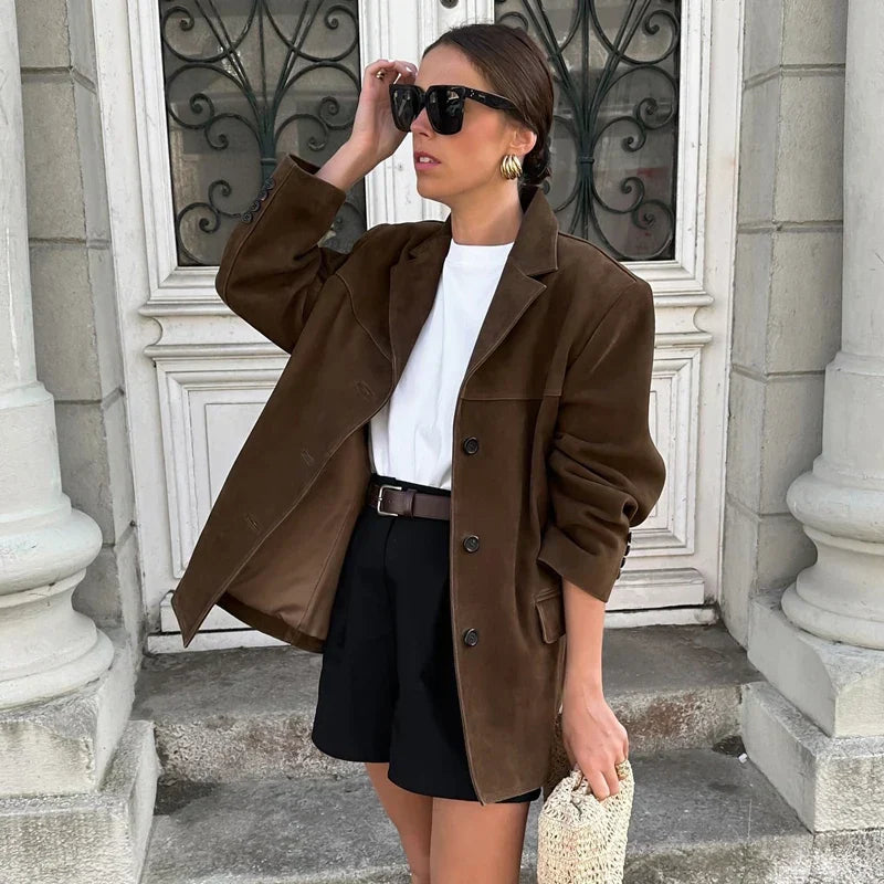 Veste Suède Brun Féminine Élégante et Chaude - Foivo