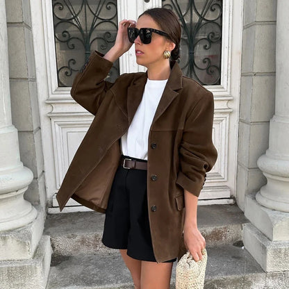Veste Cuir Brun Féminine Automne Hiver - Foivo