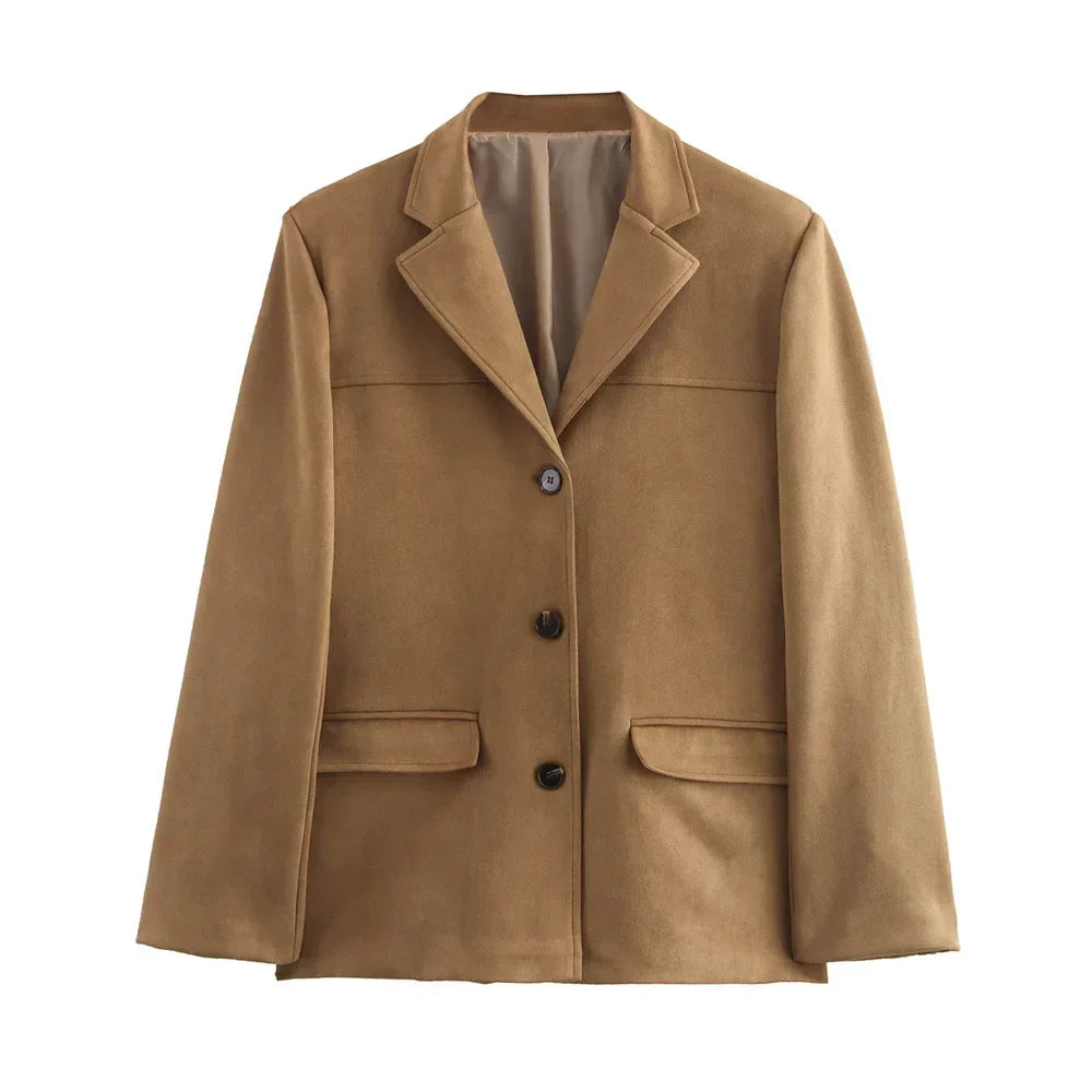 Veste Suède Brun Féminine Élégante et Chaude