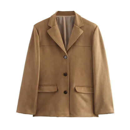 Veste Suède Brun Féminine Élégante et Chaude