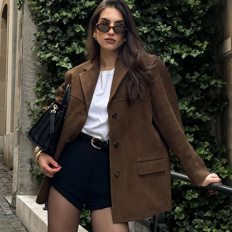 Veste Cuir Douce Féminine Brun Clair - Foivo