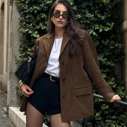 Veste Cuir Douce Féminine Brun Clair - Foivo
