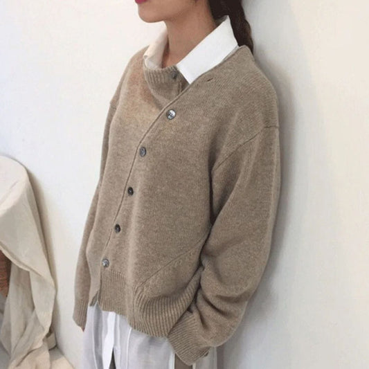 Manteau Femme Laine Douce Taille Détendue Boutons Asymétriques Hiver - Foivo